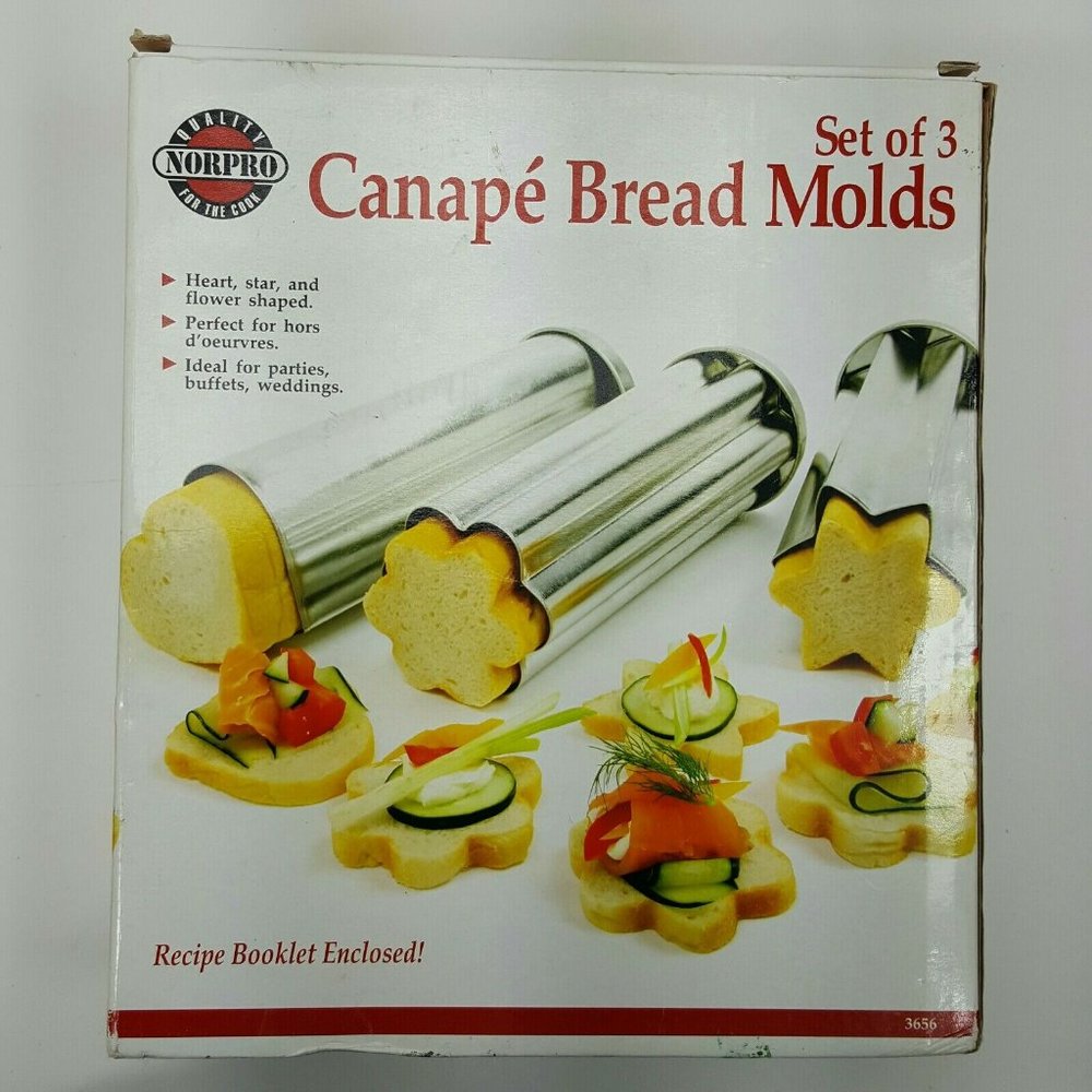 Set of 3 Norpro Canapé Bread Molds Bakeware Silver